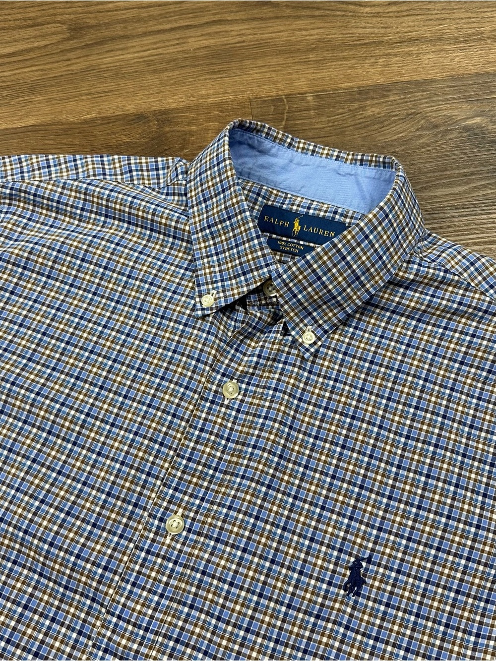 Polo Ralph Lauren Shirt Men Large Blue Button Down Tattersall Plaid Pony Logo